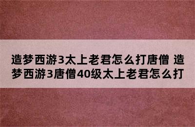 造梦西游3太上老君怎么打唐僧 造梦西游3唐僧40级太上老君怎么打